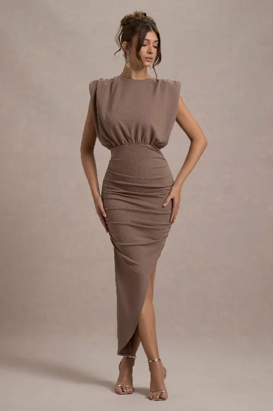 Instant Savings Jennifer | Mocha Sleeveless Maxi Dress With Asymmetric Hem