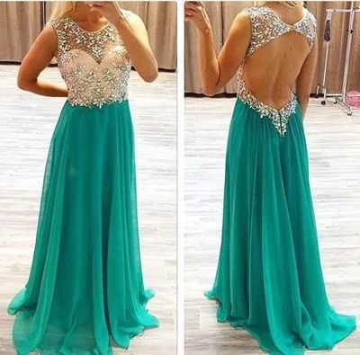 Act Now Sexy backless Turquoise Evening Prom dresses, 2017 Chiffon prom dresses, long prom dresses, Dresses for Prom, prom dresses online, 17014