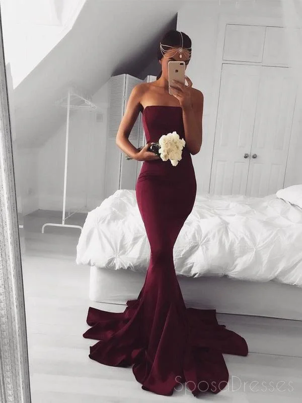 New Markdowns Strapless Maroon Mermaid Evening Prom Dresses, Long Simple Party Prom Dresses, 17123