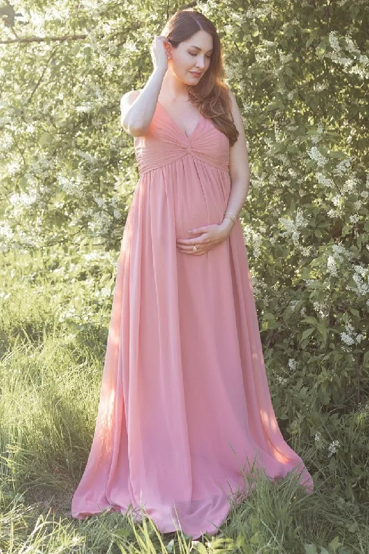 Special Offer Rose Twist-Front Sleeveless Maternity Chiffon Bridesmaid Dress