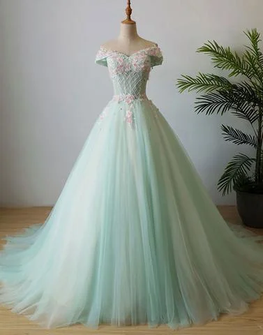 Special Discount Off Shoulder Green Lace A line Evening Prom Dresses, See Through Party Prom Dresses, Custom Long Prom Dresses, Cheap Formal Prom Dresses, 17157