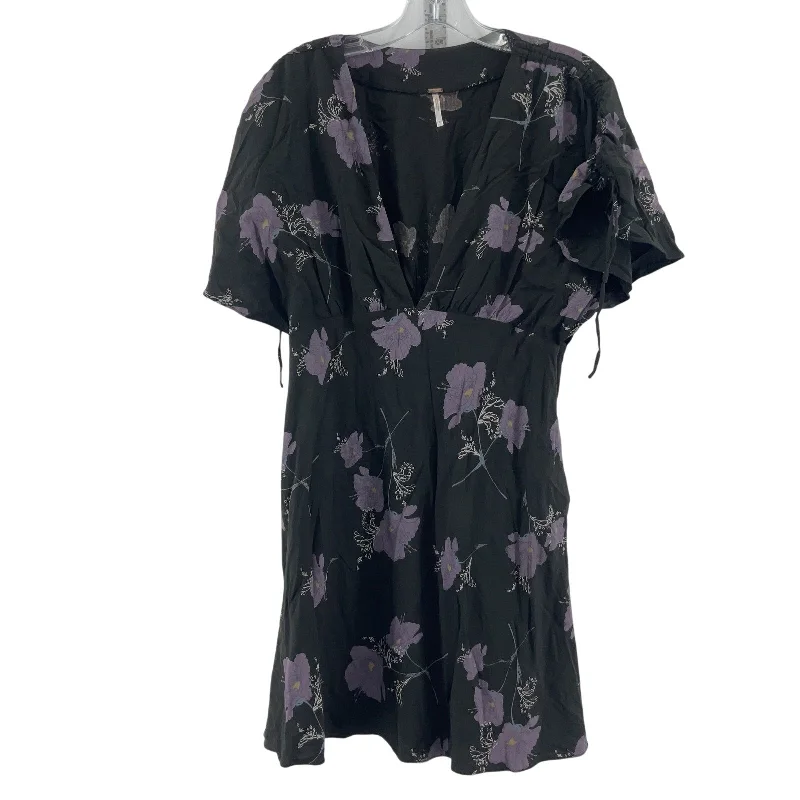 Sale Event Free People Melanie Night Black/Purple Floral Mini Dress Size 6 Preowned Women's