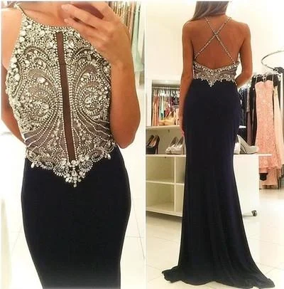 Deal Frenzy Sexy Backless Beaded Mermaid Evening Prom Dresses, Black Long Party Prom Dress, Custom Long Prom Dresses, Cheap Formal Prom Dresses, 17075