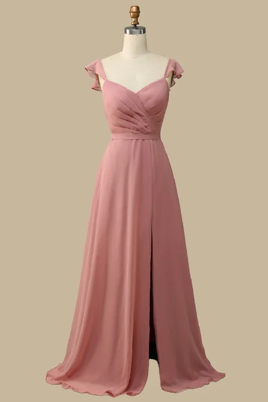 Special Savings Dusty Rose Surplice Neck A-Line Chiffon Maxi Dress