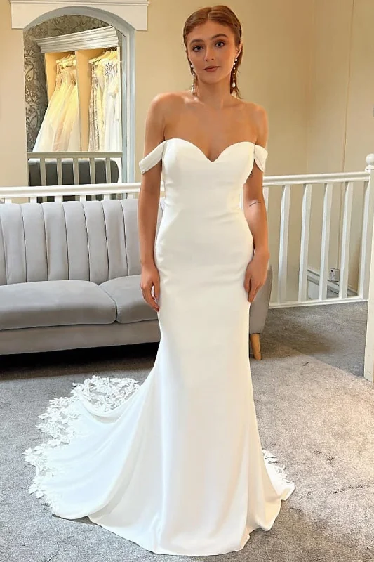 Super Sale White Off-the-Shoulder Mermaid Long Bridal Gown