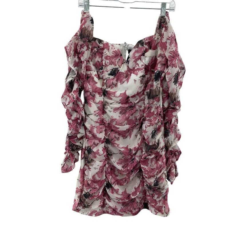 Lowest Price Missguided Pink/White Long Sleeve Floral Ruffle Mini Dress Size 6 Women's NWT