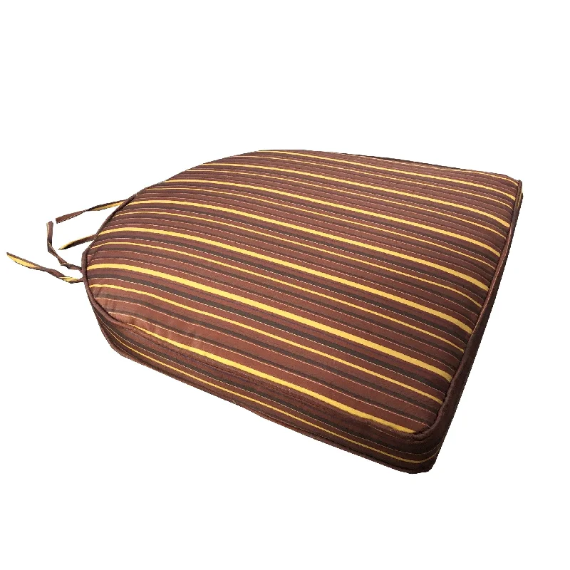 New Markdowns 20 x 19 Outdoor Patio Dining Chair Cushion in Burgandy, Red and Yellow Stripes with Ties New Markdowns 20 x 19 Outdoor Patio Dining Chair Cushion in Burgandy, Red and Yellow Stripes with Ties
