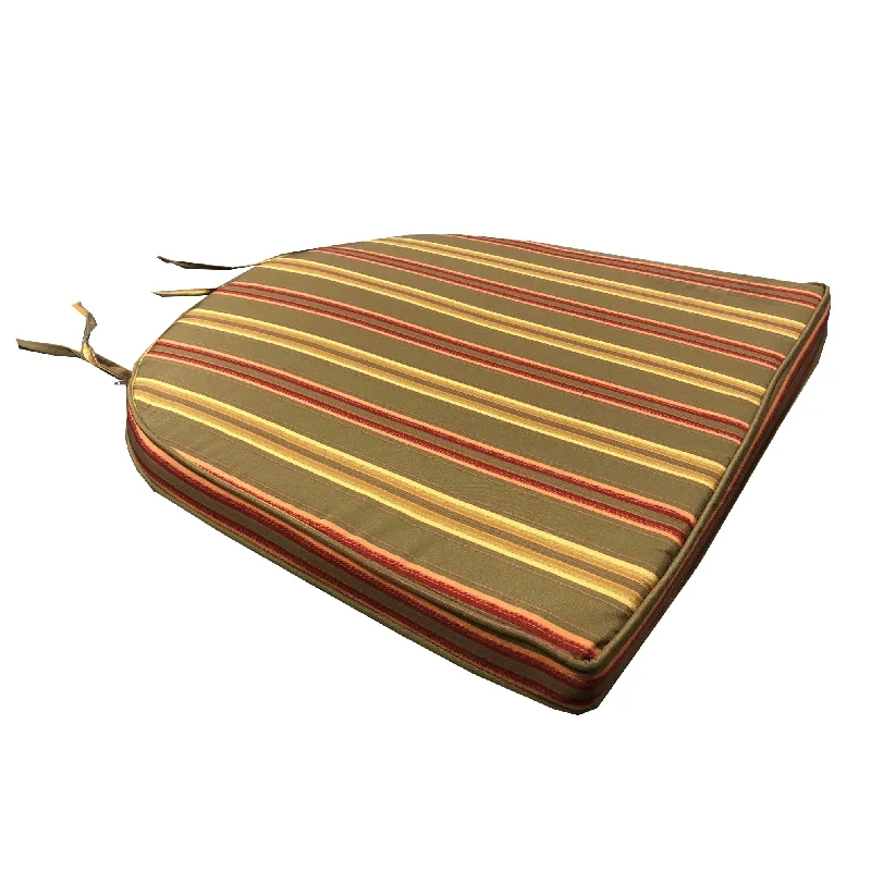 Stock Clearance 20 x 19 Outdoor Patio Dining Chair Cushion in Green, Red and Yellow Stripes with Ties Stock Clearance 20 x 19 Outdoor Patio Dining Chair Cushion in Green, Red and Yellow Stripes with Ties