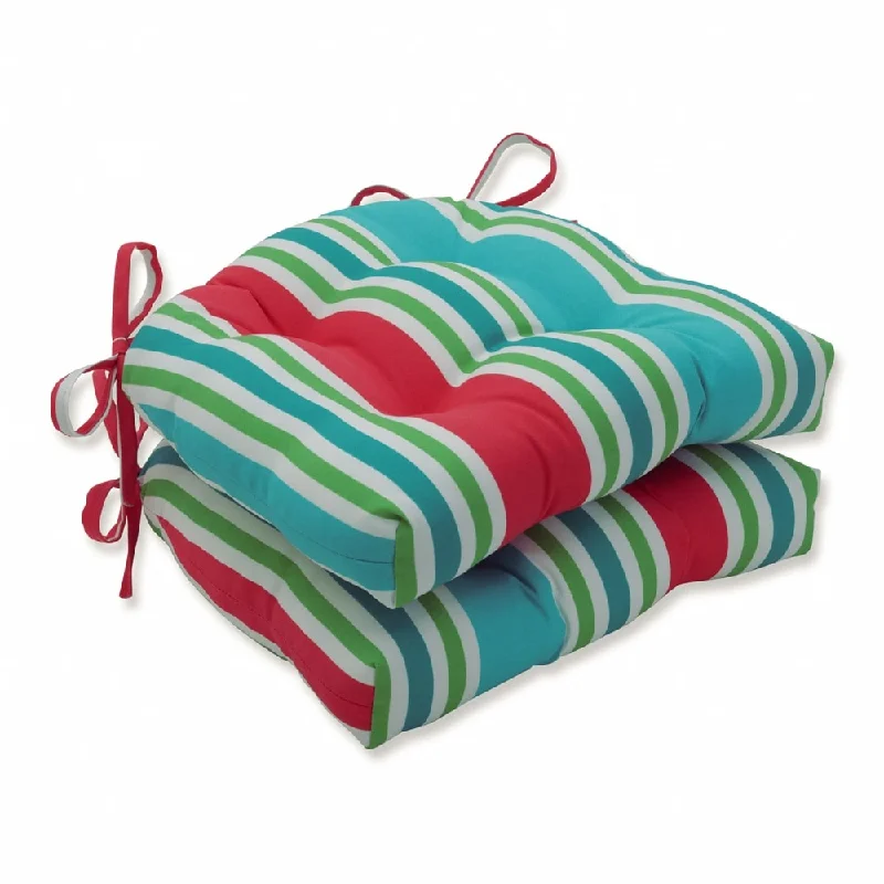 Special Savings Aruba Stripe Turq/Coral Reversible Chair Pad (Set of 2)