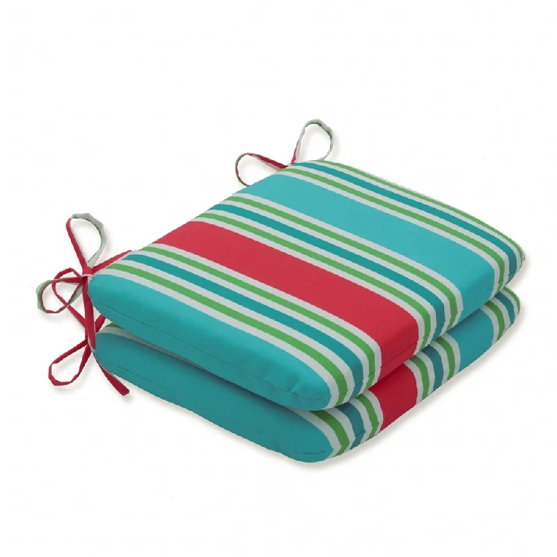 Markdowns Aruba Stripe Turq/Coral Rounded Corners Seat Cushion (Set of 2)