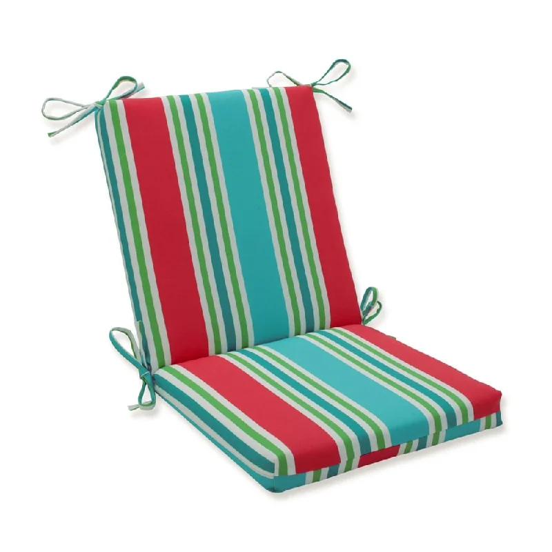 Online Only Aruba Stripe Turq/Coral Squared Corners Chair Cushion