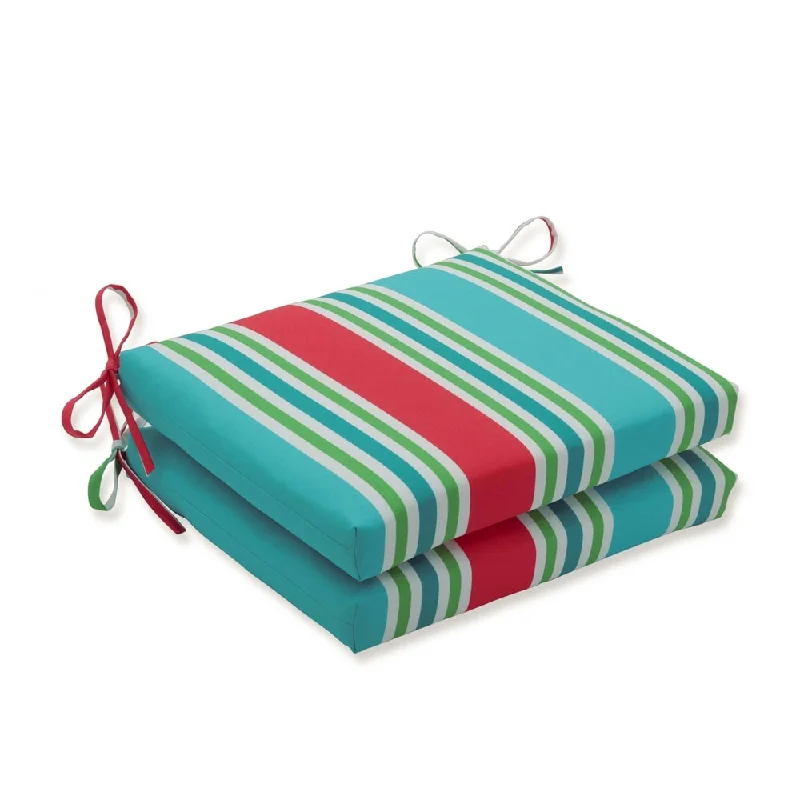 Midnight Madness Aruba Stripe Turq/Coral Squared Corners Seat Cushion (Set of 2)