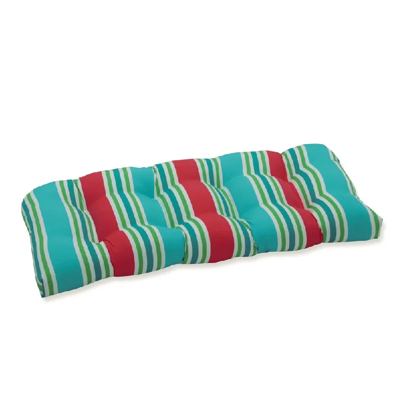 Don't Miss Aruba Stripe Turq/Coral Wicker Loveseat Cushion