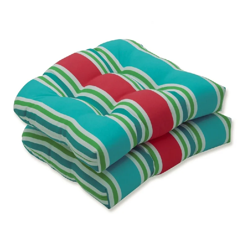 Fantastic Offers Aruba Stripe Turq/Coral Wicker Seat Cushion (Set of 2)