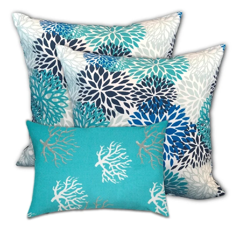 Take Advantage Bursting Dahlia Blossums Indoor/Outdoor, Zippered Pillow Cover, Set of 2 Large & 1 Lumbar, Ocean, Blue, Sea Take Advantage Bursting Dahlia Blossums Indoor/Outdoor, Zippered Pillow Cover, Set of 2 Large & 1 Lumbar, Ocean, Blue, Sea