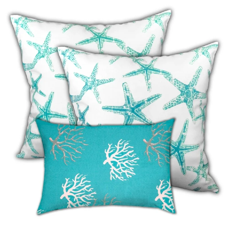 Mega Sale Coral Lagoon Indoor/Outdoor, Zippered Pillow Cover, Set of 2 Large & 1 Lumbar, Ocean, Blue, Sea Mega Sale Coral Lagoon Indoor/Outdoor, Zippered Pillow Cover, Set of 2 Large & 1 Lumbar, Ocean, Blue, Sea
