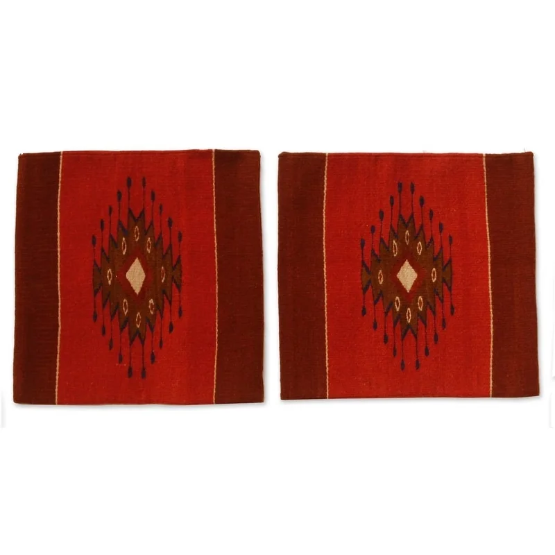 Referral Discount Handmade Fire in the Sky (pair) Wool cushion covers (Mexico) - 22 x 18 x 10
