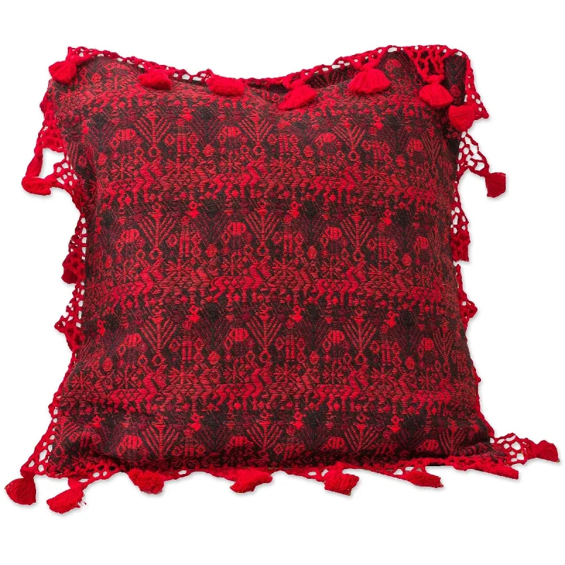 Friends and Family Sale Handmade Tactic Crimson Cotton cushion cover (Guatemala) - 28 x 21 x 3