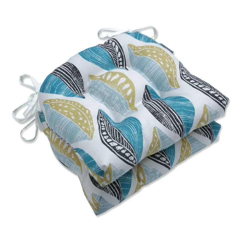 Now or Never Leaf Block Teal/Citron Large Chairpad (Set Of 2) - 17.5 X 16.5 X 4