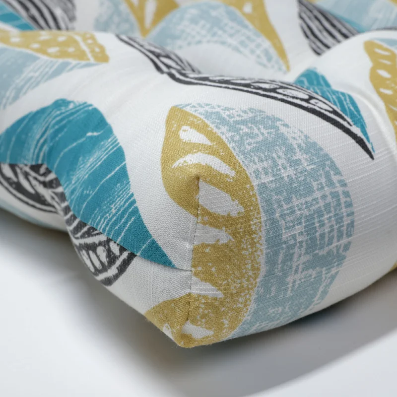 Deal of the Day Leaf Block Teal/Citron Reversible Chair Pad (Set of 2) - 16 X 15.5 X 4