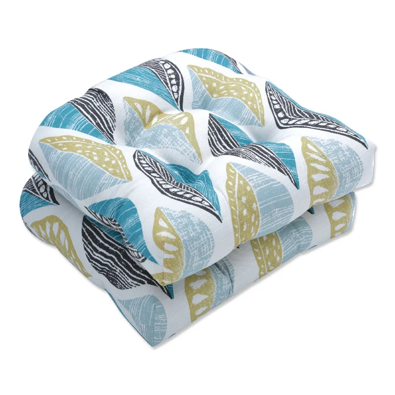 Final Markdown Leaf Block Teal/Citron Wicker Seat Cushion (Set of 2) - 19 X 19 X 5