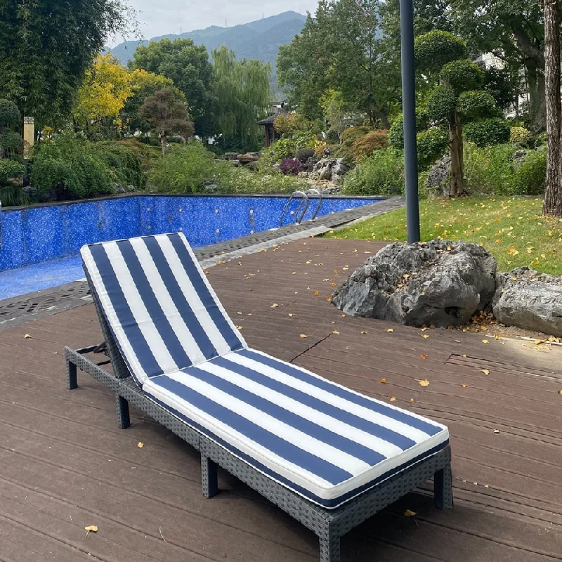 Deep Discounts Outdoor Chaise Lounge Cushion,Blue White Stripe
