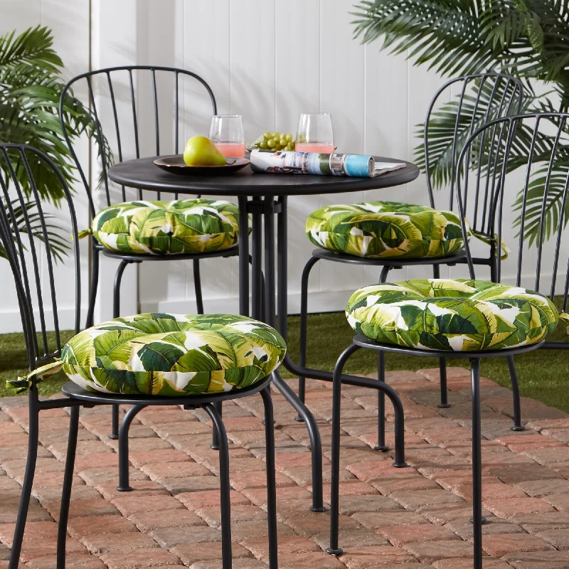 Value Deals Palm Leaves White 15-inch Round Outdoor Bistro Chair Cushion (Set of 4)