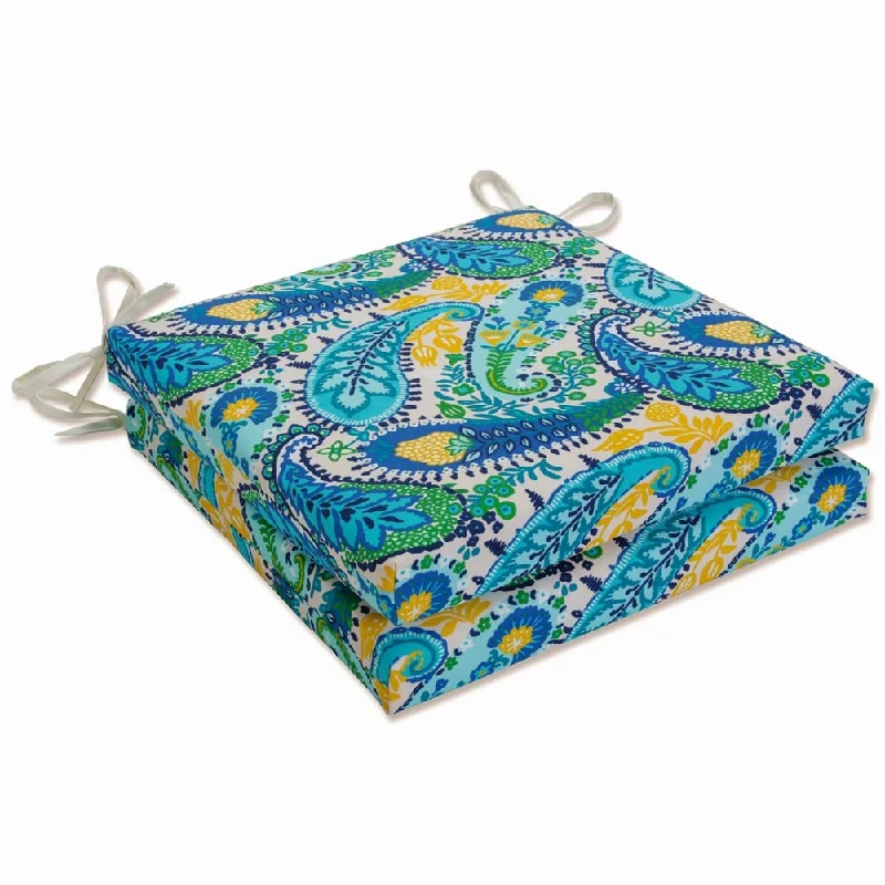 Doorbuster Deal Pillow Perfect Outdoor Amalia Paisley Blue Squared Corners Seat Cushion 20x20x3 (Set of 2) - 20 X 20 X 3 - 20 X 20 X 3