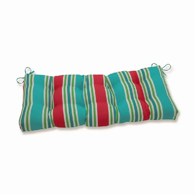 Can't Be Beat Pillow Perfect Outdoor Aruba Stripe Turq/Coral Blown Bench Cushion
