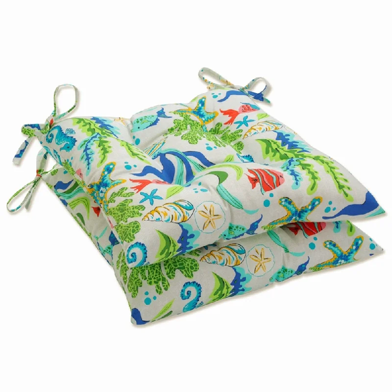 Today Only Pillow Perfect Outdoor Coral Bay Blue Tufted Seat Cushions - 18.5 X 19 X 5 - 18.5 X 19 X 5