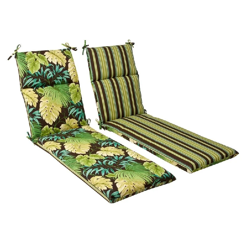 Midnight Madness Pillow Perfect Outdoor Green/ Brown Tropical/ Striped Reversible Chaise Lounge Cushion Midnight Madness Pillow Perfect Outdoor Green/ Brown Tropical/ Striped Reversible Chaise Lounge Cushion