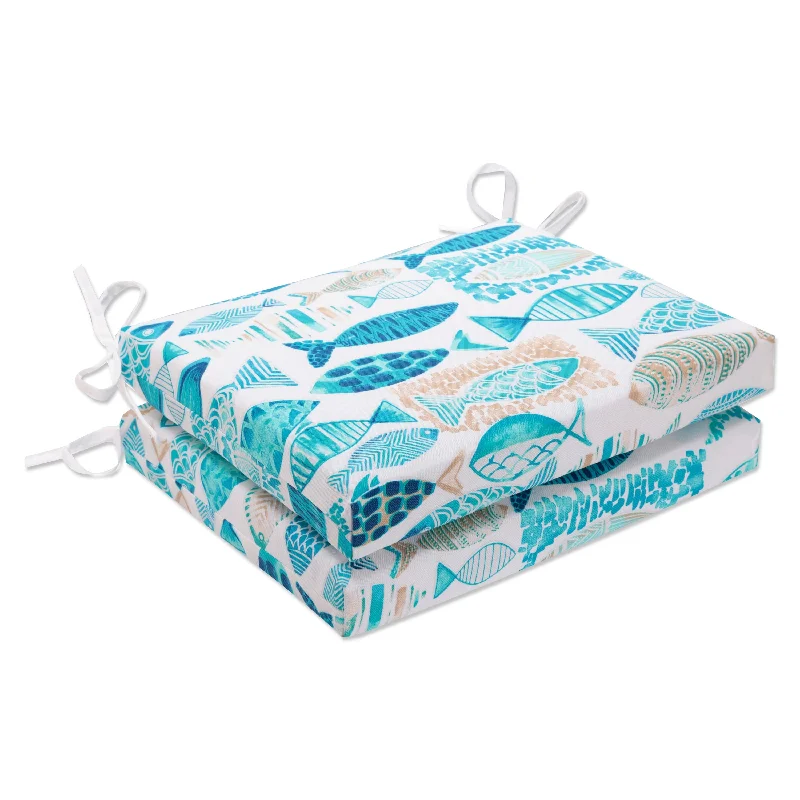 Best Bargains Pillow Perfect Outdoor Hooked Seaside Blue Squared Corners Seat Cushion (Set of 2) - 16 X 18.5 X 3 - 16 X 18.5 X 3 Best Bargains Pillow Perfect Outdoor Hooked Seaside Blue Squared Corners Seat Cushion (Set of 2) - 16 X 18.5 X 3 - 16 X 18.5 X 3