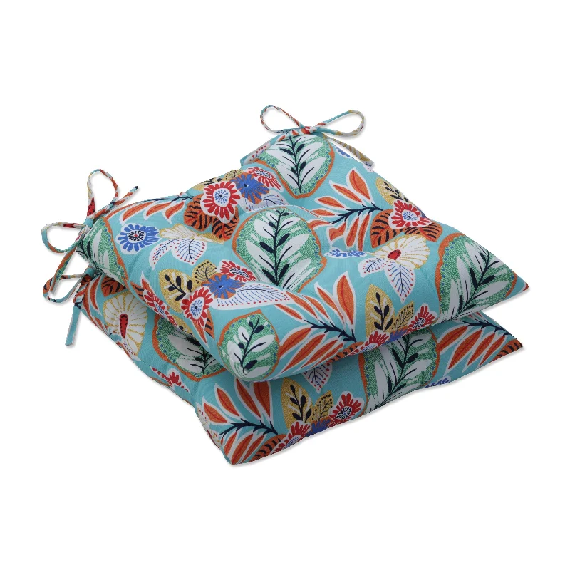 Great Deals Pillow Perfect Outdoor Marlow Aqua Tufted Seat Cushions - 18.5 X 19 X 5 - 18.5 X 19 X 5