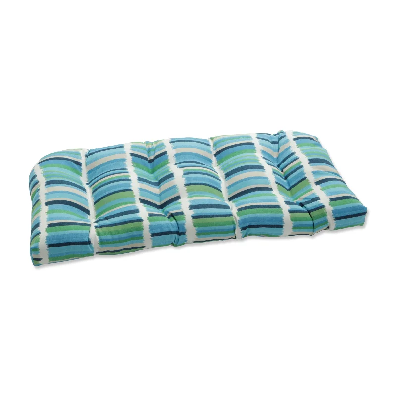 Best Seller Pillow Perfect Outdoor Solar Stripe Azure Wicker Loveseat Cushion - 19 X 44 X 5 - 19 X 44 X 5