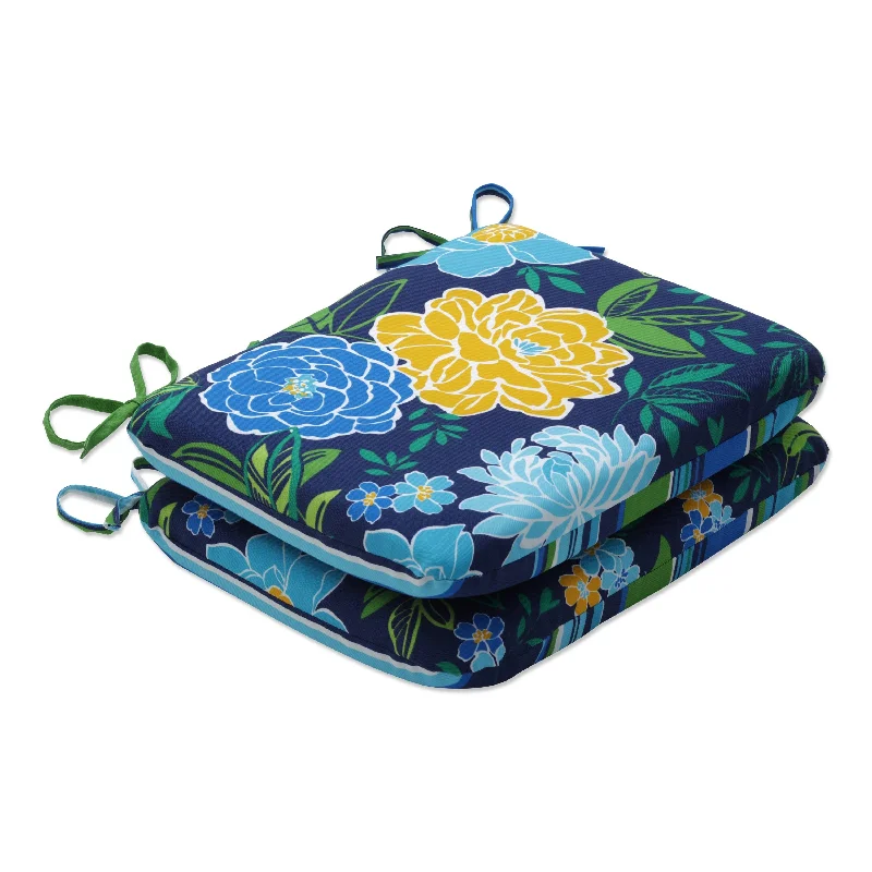 Don't Wait Pillow Perfect Outdoor Spring Bling Blue\Sea Island Stripe Blue Rounded Corners Seat Cushion (Set of 2) - 15.5 X 18.5 X 3