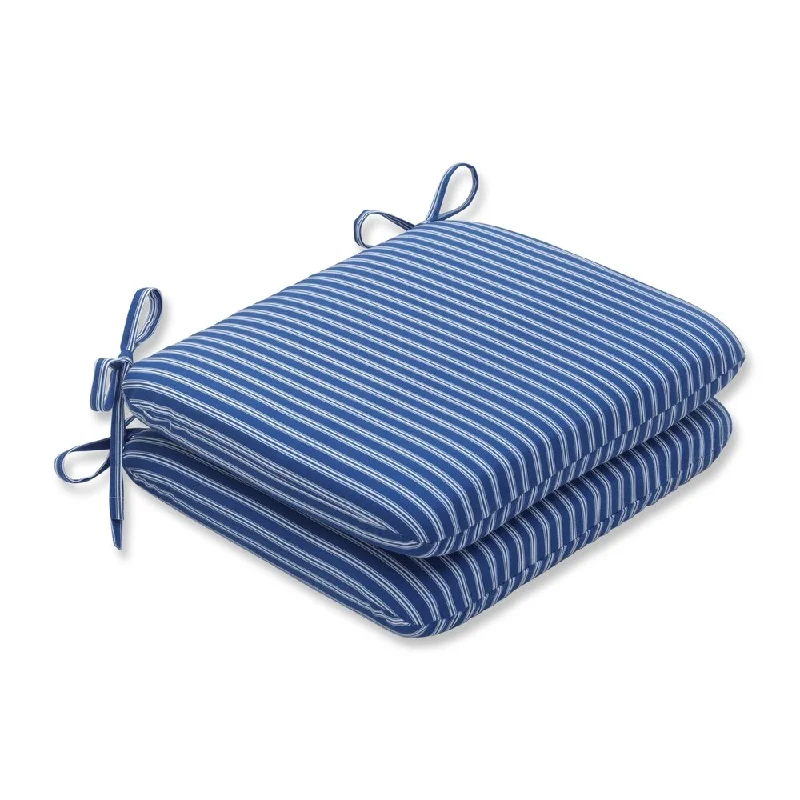 Stock Clearance Resort Stripe Blue Rounded Corners Seat Cushion (Set of 2)