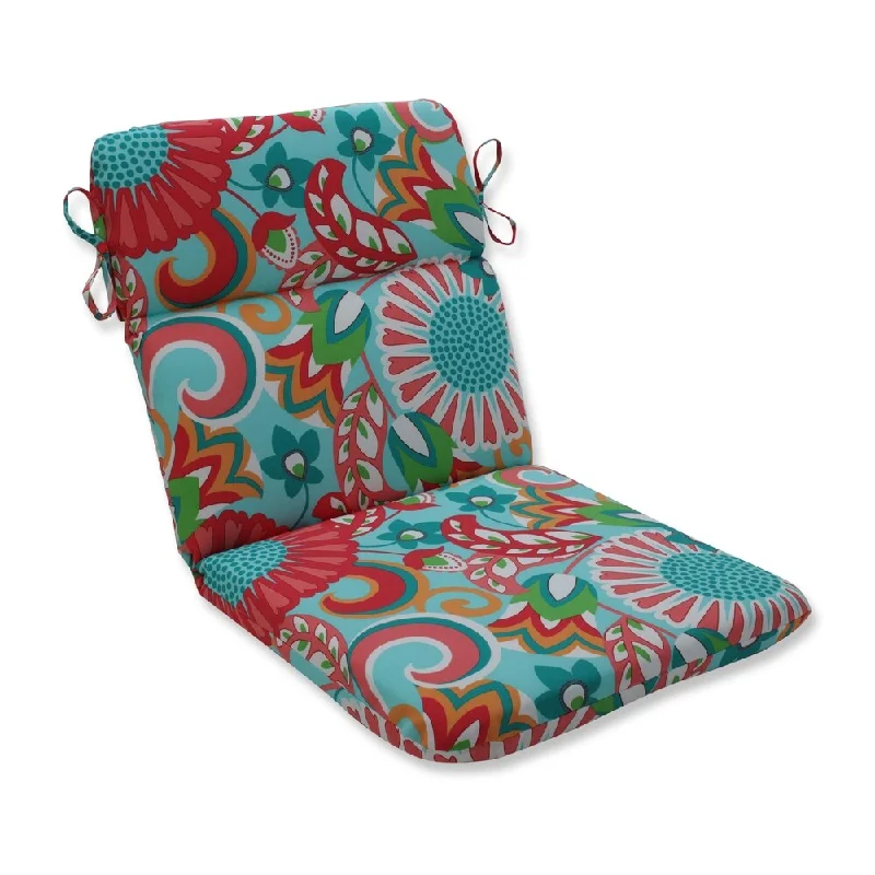 Steals and Deals Sophia Turquoise/Coral Rounded Corners Chair Cushion