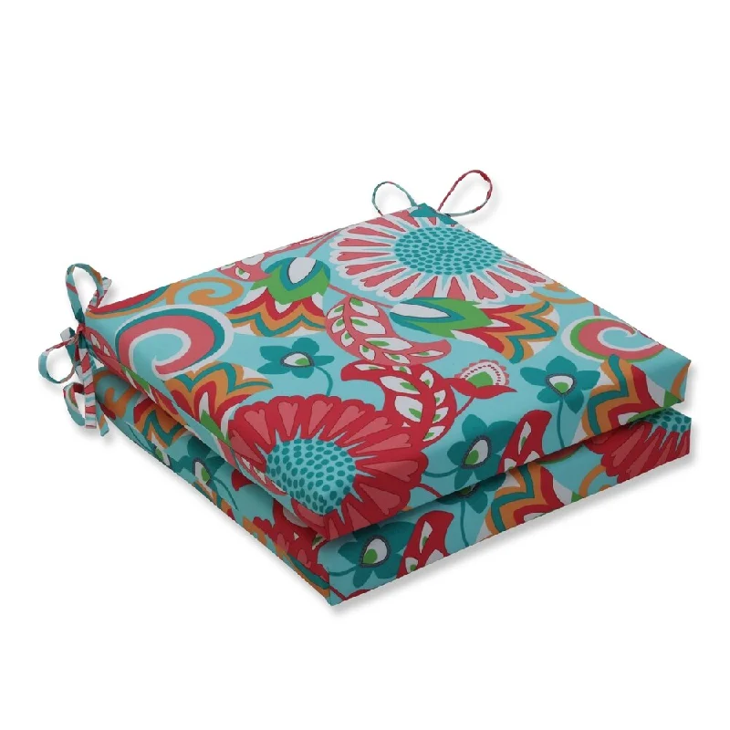 Extra Savings Sophia Turquoise/Coral Squared Corners Seat Cushion 20x20x3 (Set of 2) Extra Savings Sophia Turquoise/Coral Squared Corners Seat Cushion 20x20x3 (Set of 2)