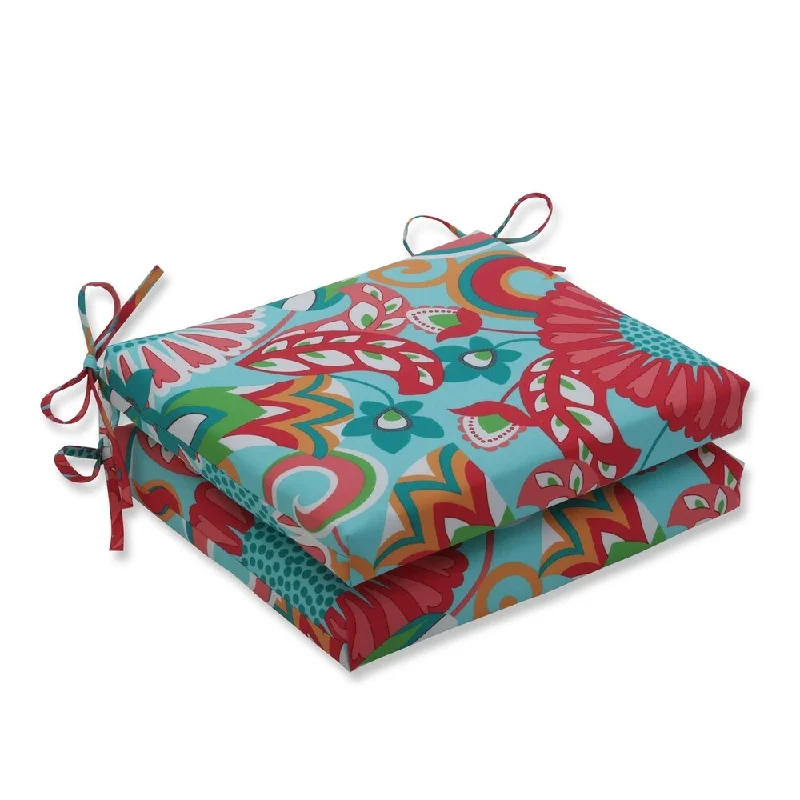 Closeout Sophia Turquoise/Coral Squared Corners Seat Cushion (Set of 2)