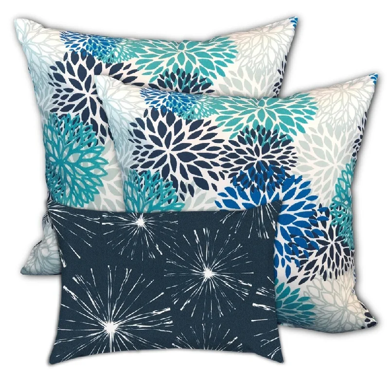 Price Cut Star Bursts Indoor/Outdoor, Zippered Pillow Cover, Set of 2 Large & 1 Lumbar, Blue, Seafoam, Aqua Price Cut Star Bursts Indoor/Outdoor, Zippered Pillow Cover, Set of 2 Large & 1 Lumbar, Blue, Seafoam, Aqua