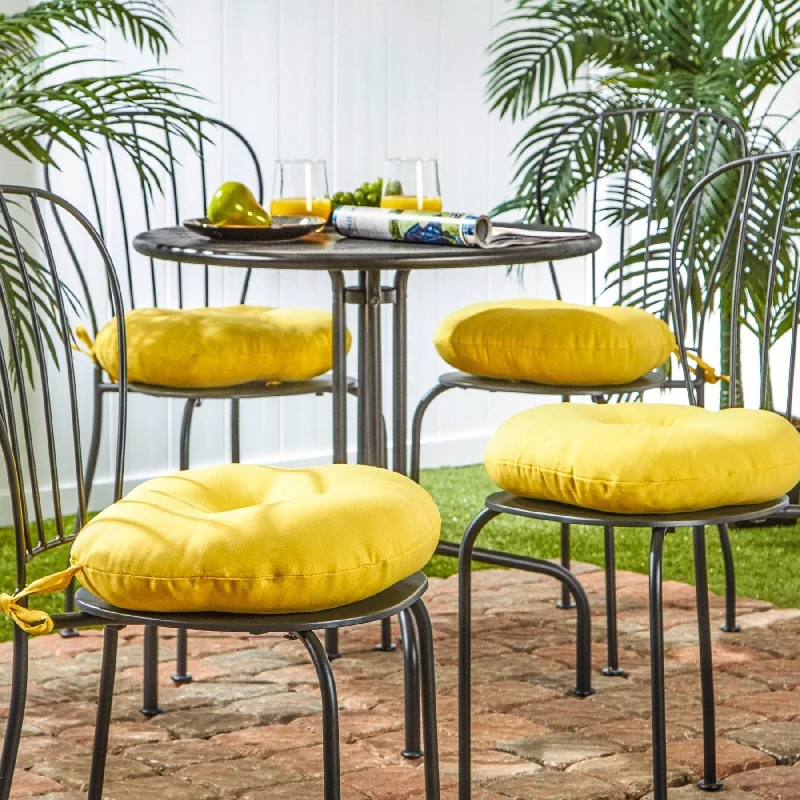 Early Bird Discount Sunbeam Yellow 15-inch Round Outdoor Bistro Chair Cushion (Set of 4)