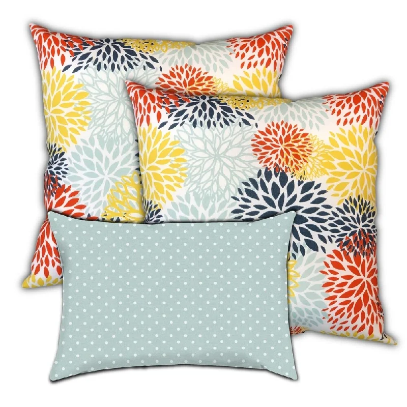 Final Sale Sunshine Blossums Indoor/Outdoor, Zippered Pillow Cover, Set of 2 Large & 1 Lumbar, Seafoam, Orange, Yellow Final Sale Sunshine Blossums Indoor/Outdoor, Zippered Pillow Cover, Set of 2 Large & 1 Lumbar, Seafoam, Orange, Yellow