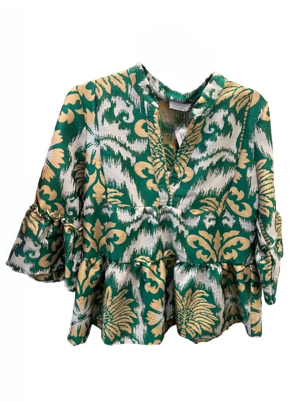 Special Price 3/4 Sleeve Trumpet Sleeve Top In Jade