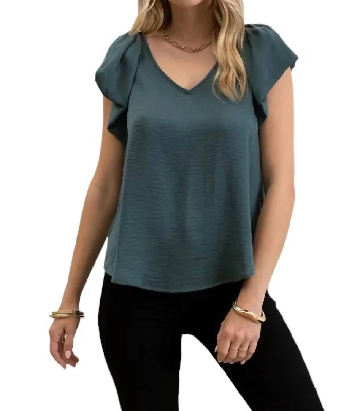 Daily Deals Abena Flutter Sleeve Blouse In Hunter Green