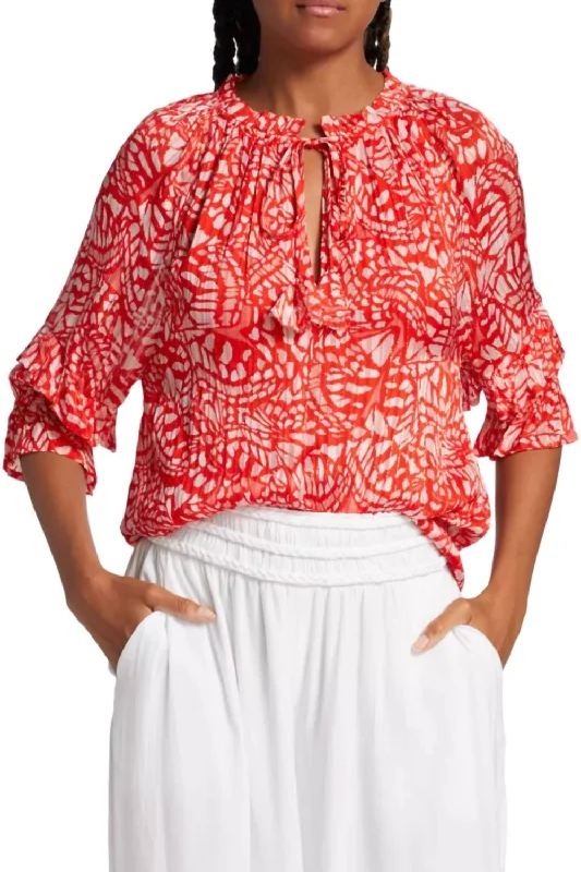 New Arrival Altyn Printed Metallic Blouse In Grenadine Butterfly