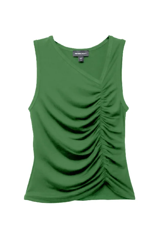 Warehouse Sale Asymmetric Neck Tank Top In Green