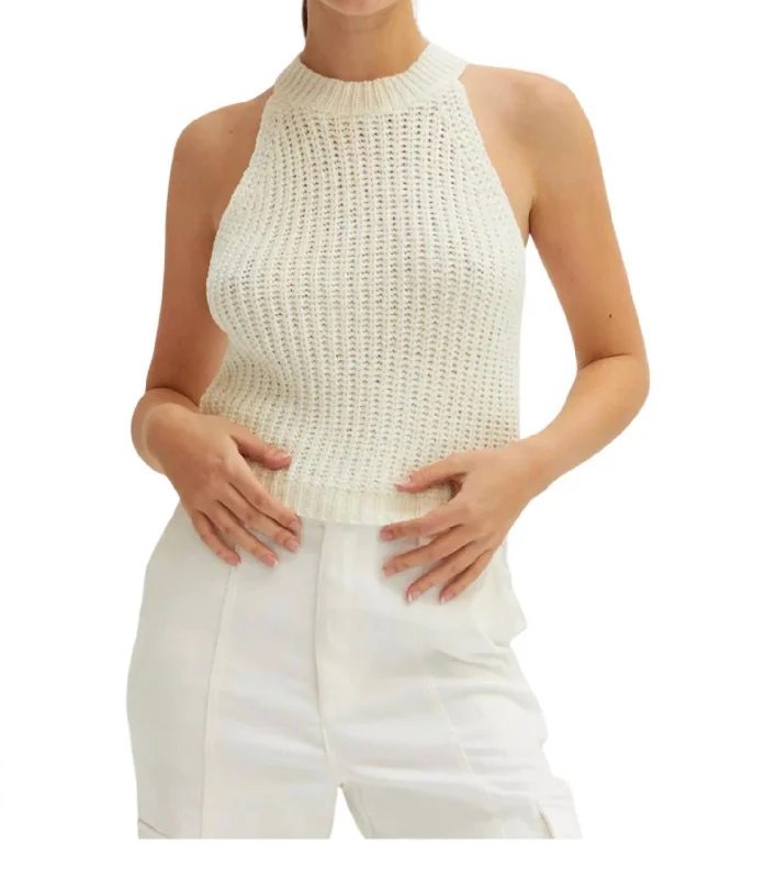 Markdown Madness Audrey Chunky Knit Halter Top In White