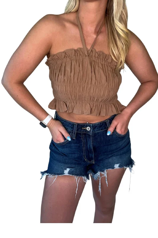 Can't Miss Avery Halter Neck Top In Brown