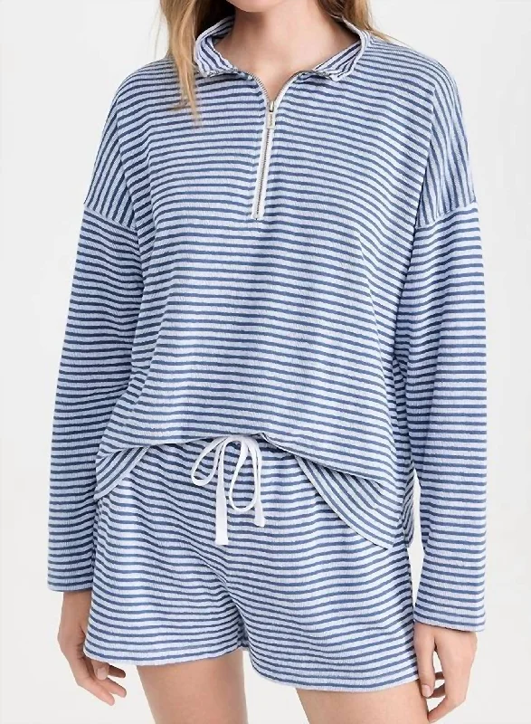 TIME-Limited Offer Bisous Quarter Zip Top In Cerulean/white