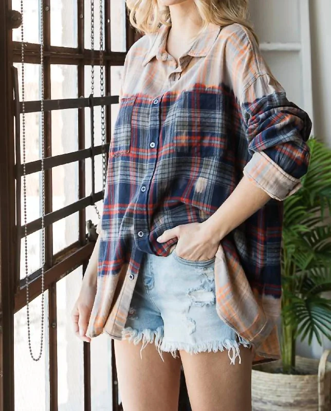 Exclusive Savings Bleached Plaid Shirt In Navy